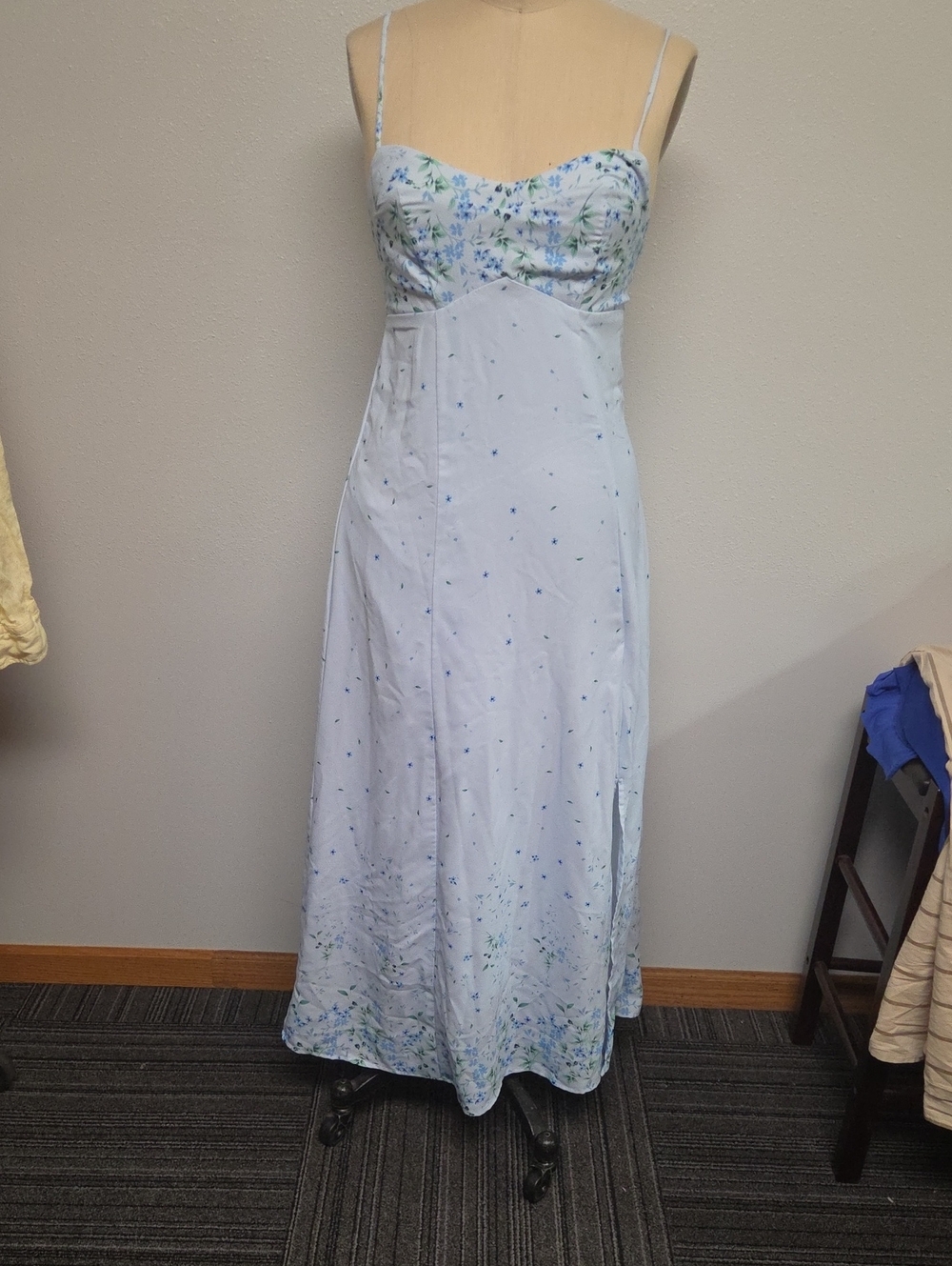 wild fable Light Blue Floral Spaghetti-Strap Maxi Dress